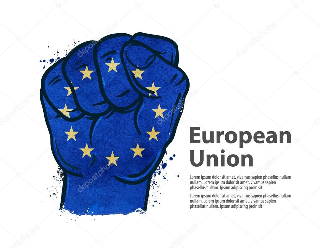 Hand fist gesture on the background of the flag isolated on white background. vector illustration
