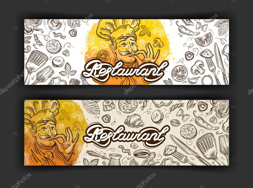 vector hand drawn restaurant sketch and food doodle