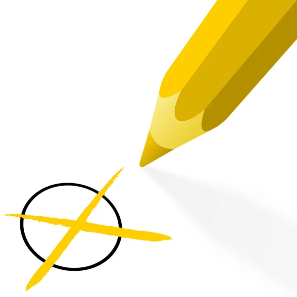 Yellow pencil with cross — Stock Vector