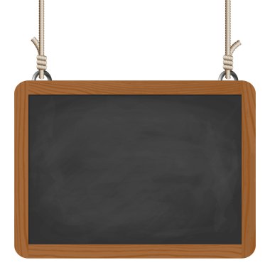 black board hanging on ropes clipart