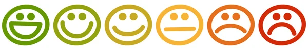 Шесть цветных марок с улыбающимися лицами — стоковый вектор