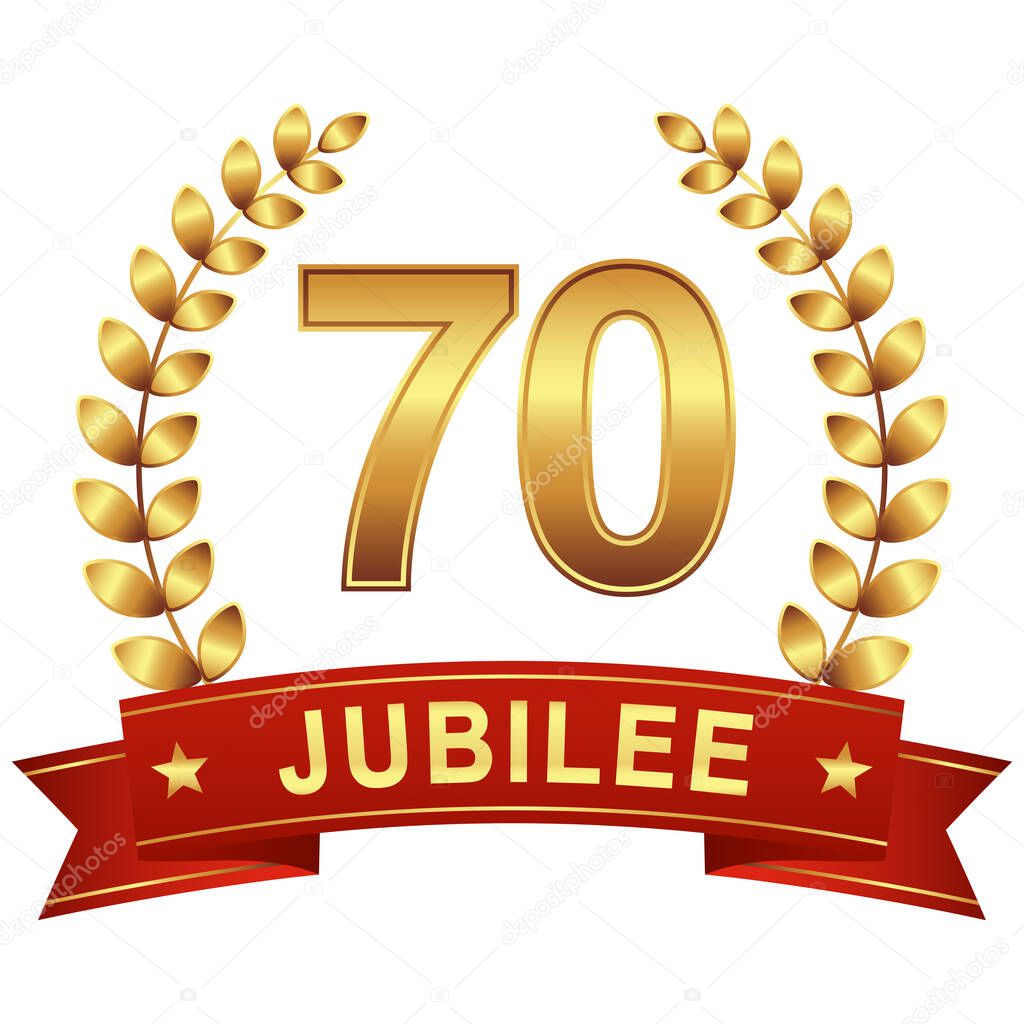 round jubilee button with red banner for marketing use for 70 years