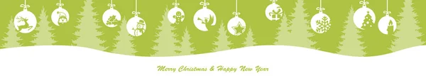 Eps10ベクトルともにぶら下がった泡色の白で異なる抽象的なアイコンのためのクリスマスと冬の時間の概念と光緑のモミの木の背景 — ストックベクタ