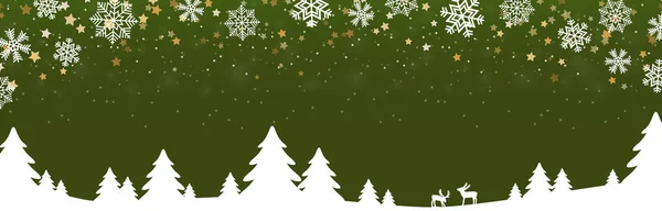 Eps Vektordatei Mit Weihnachtspanorama Header Mit Schneefall Und Silhouette Von — Stockvektor