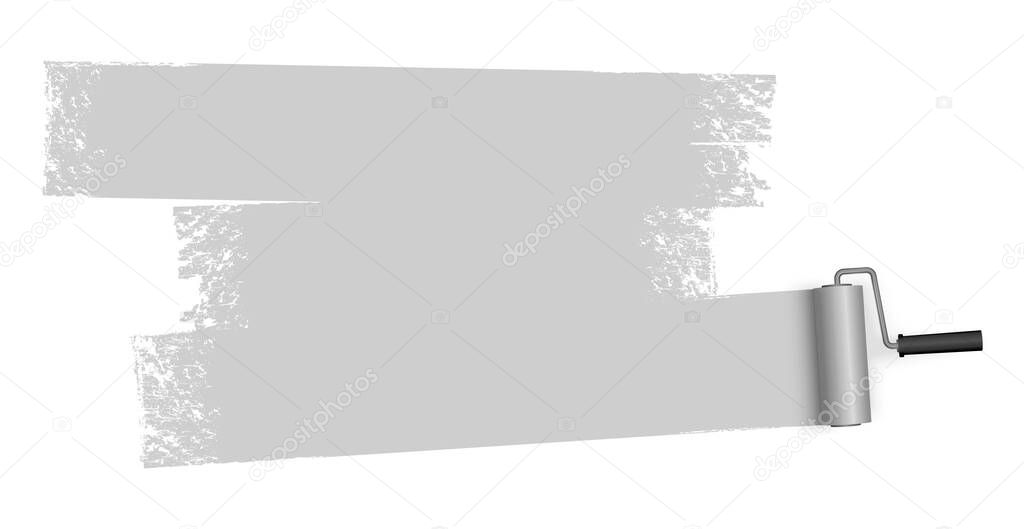 EPS 10 vector illustration isolated on white background with paint roller and painted marking colored gray