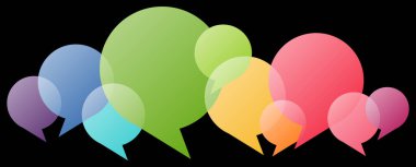 Siyah arkaplan üzerine metin için alanı olan renkli konuşma baloncuklarının çizimi