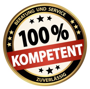 Vektör dosyası. Beyaz arka planda izole edilmiş iş ve reklam kullanımı için yuvarlak düğme. % 100 yetkinlikle (Almanca)