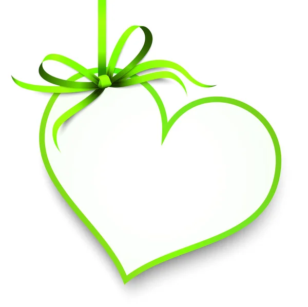 Eps緑のリボン弓とバレンタインの愛の挨拶のためのハートペンダントの形をしたギフトバンドの10ベクトルイラスト白の背景に隔離された — ストックベクタ