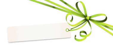 EPS 10 vektör illüstrasyon yeşil renkli kurdele yayı ve hediye bant beyaz arka planda izole kolye