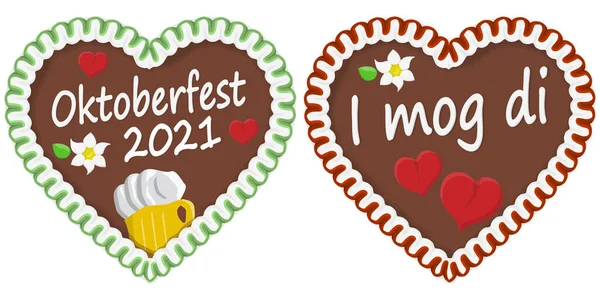 Corazón Jengibre Ilustrado Con Texto Alemán Para Oktoberfest Tiempo 2021 — Vector de stock