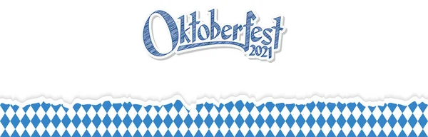 Oktoberfest Background Ripped Open Paper Having Blue White Checkered Pattern — Stock Vector