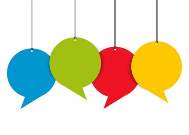 Renkli konuşma baloncuğu asma etiketlerinin EPS 10 vektör illüstrasyonu beyaz arkaplan üzerinde izole edilmiş metin için boşluk