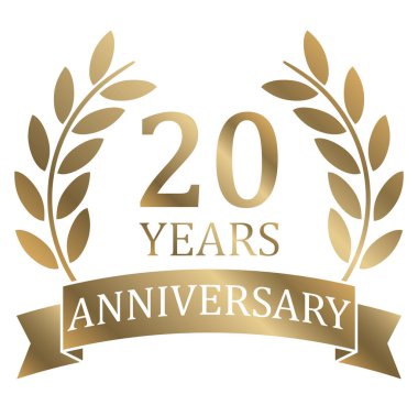 Başarı için beyaz arkaplan üzerinde altın defne çelengi olan vektör dosyasını veya metin ile sağlam jübile 20 yıl