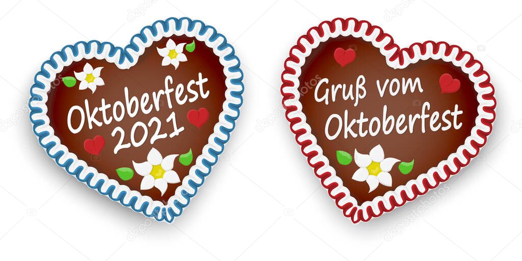 illustrated gingerbread heart with text greetings from Oktoberfest (in german) for Oktoberfest 2021 2022 time