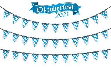 Ekim Festivali 2021 mavi-beyaz kareli çelenkler ve metin Oktoberfest