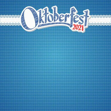 Oktoberfest arkaplan mavi-beyaz kareli kalıp, pankart ve metin Oktoberfest 2021 (Almanca)