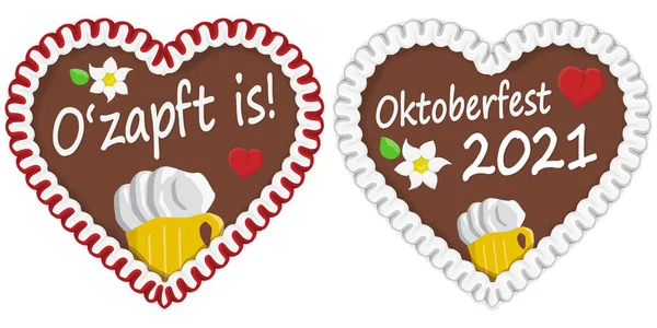 Corazón Jengibre Ilustrado Con Texto Alemán Para Oktoberfest Tiempo 2021 — Vector de stock