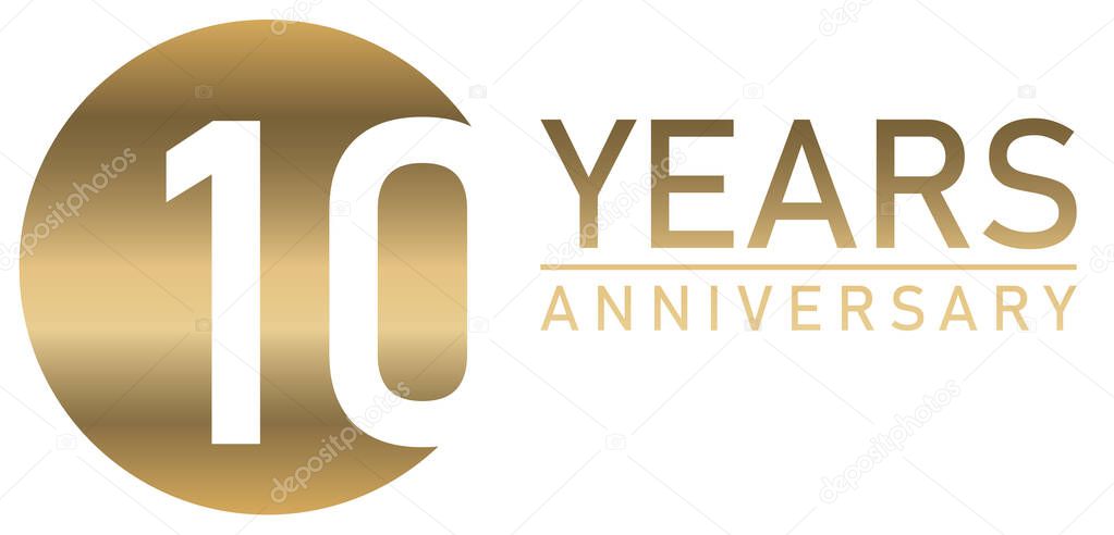 eps vector file with golden anniversary seal on white background for success or firm jubilee with text 10 years