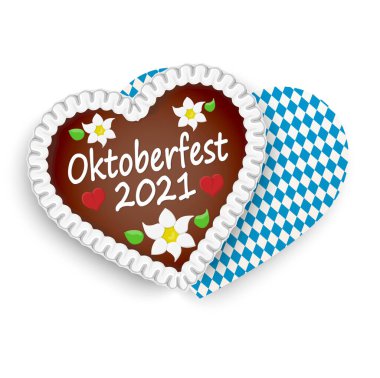 Oktoberfest 2021 'de Almanca yazılmış zencefilli kek kalbini resmettim.