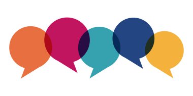 Beyaz arkaplandaki metin için alanı olan renkli konuşma baloncuklarının çizimini yapar