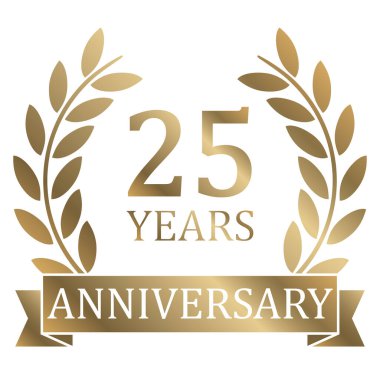 Başarı için beyaz arkaplan üzerinde altın defne çelengi olan vektör dosyasını veya metin ile 25 yıl sağlam jübile yapar