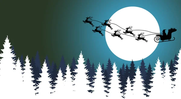 Eps Vector File Showing Silhouette Santa Claus Sled Reindeer Forest — Stock Vector