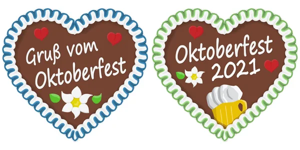 Coração Gengibre Ilustrado Com Texto Alemão Para Oktoberfest Time 2021 — Vetor de Stock