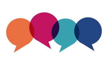 Beyaz arkaplandaki metin için alanı olan renkli konuşma baloncuklarının çizimini yapar