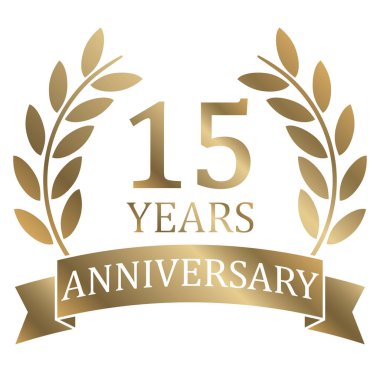 Başarı için beyaz arkaplan üzerinde altın defne çelengi olan vektör dosyasını veya metin ile 15 yıl sağlam jübile yapar