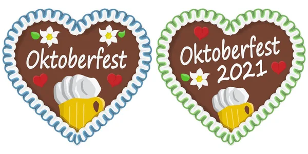 Ilustrované Perníkové Srdce Textem Němčině Pro Oktoberfest Čas 2021 2022 — Stockový vektor