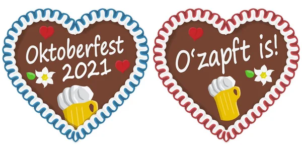 Corazón Jengibre Ilustrado Con Texto Alemán Para Oktoberfest 2021 Tiempo — Archivo Imágenes Vectoriales