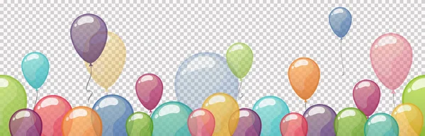 Different Colored Flying Party Balloons Seamless Row Transparency Vector File — Stock Vector