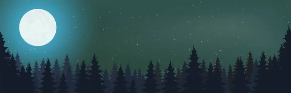 Epsベクトルファイル満月の夜の星の前でシルエット針葉樹の木を示しています — ストックベクタ
