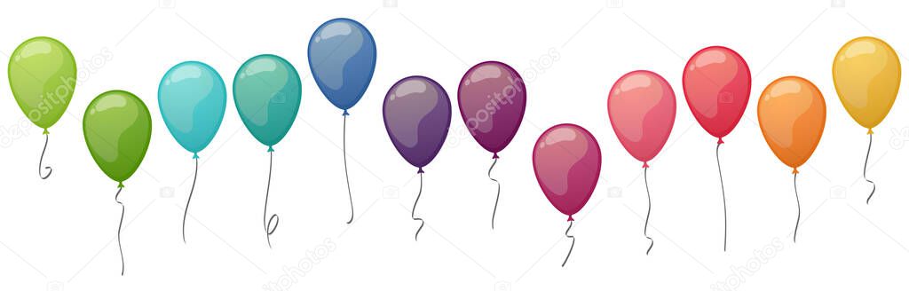 eps vector collection of twelve different colored flying party balloons