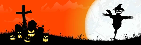 Epsベクトルファイル暗いかかしと満月の前にハロウィーンの背景レイアウトのための恐ろしいイラスト要素 — ストックベクタ