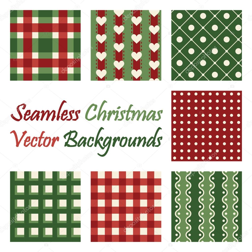 Seven seamless christmas vector backgrounds on white