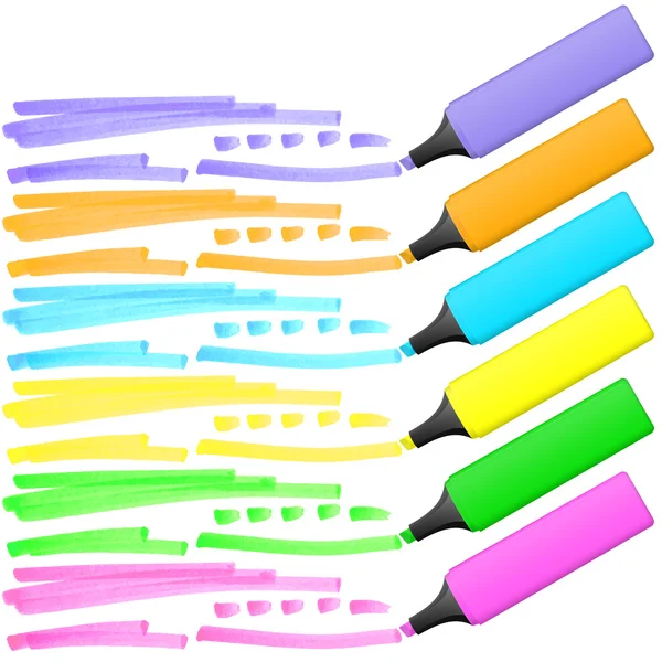 Colored highlighters with markings — Stock Vector