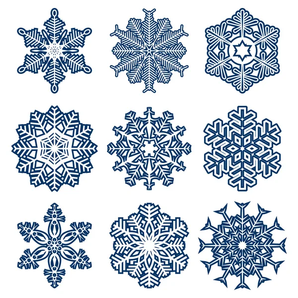 Raccolta di diversi fiocchi di neve blu — Vettoriale Stock