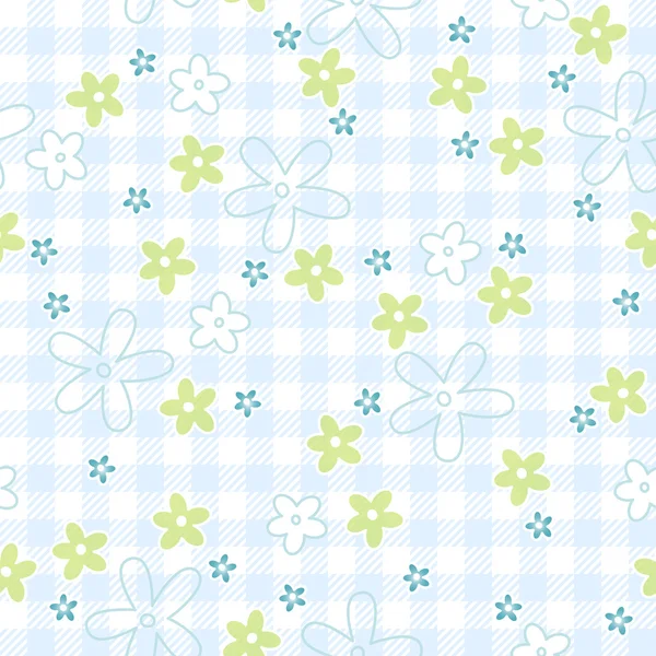 Blue flowers on checkered background - vector endlessly — Stock Vector