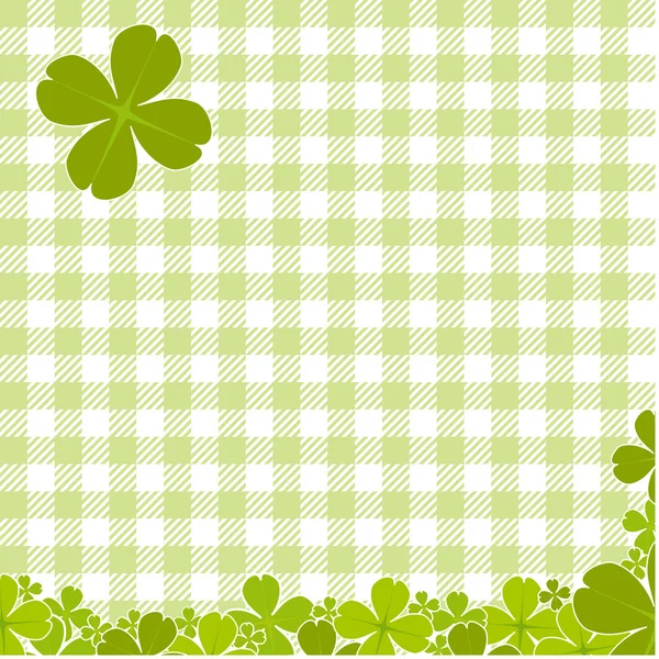 Green checkered pattern with clover — Stock Vector