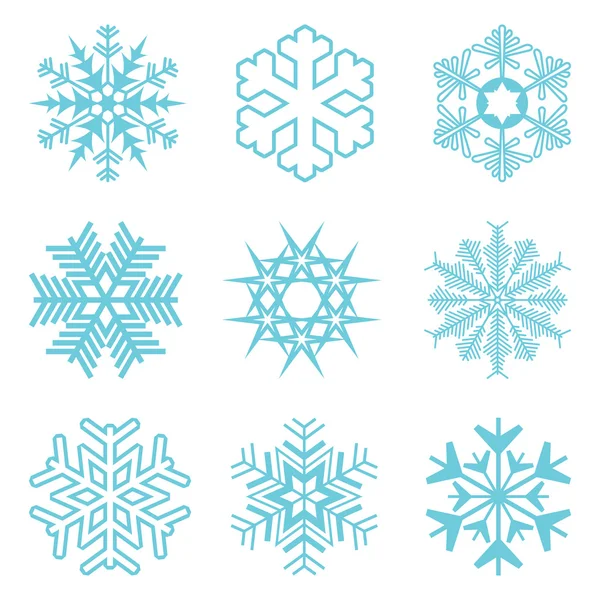 Συλλογή διαφόρων μπλε νιφάδες χιονιού — Διανυσματικό Αρχείο