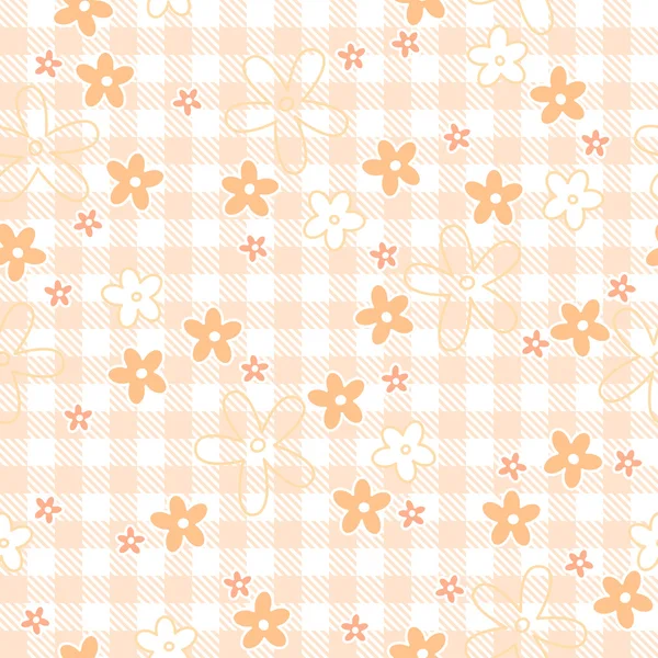 Pink flowers on checkered background - vector endlessly — Stock Vector