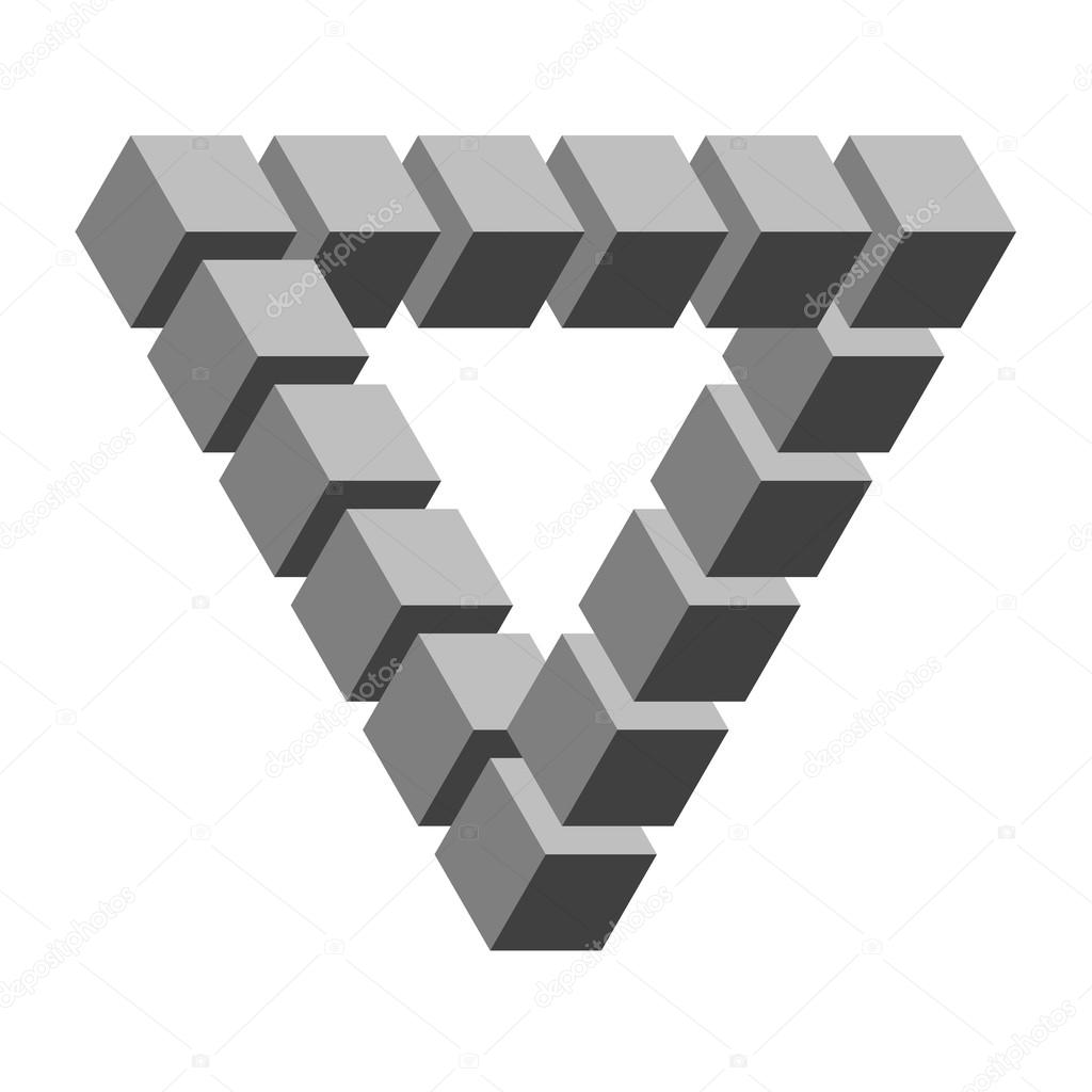 Gray colored cubes showing triangular optical illusion