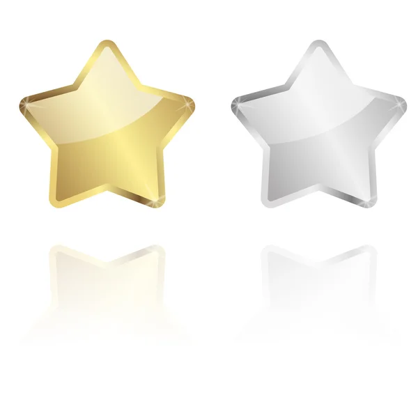 Золотая и серебряная звезда с отражением — стоковый вектор