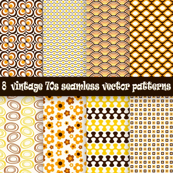 Collection seamless vintage 70s backgrounds — Stock Vector