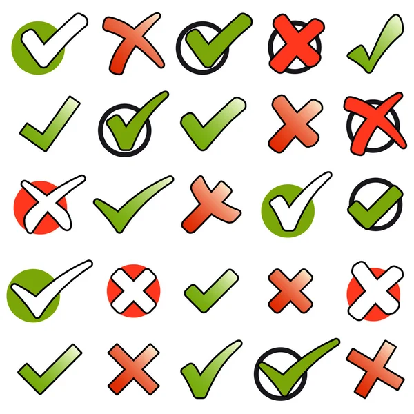 Collection green checkmarks and red crosses — Stock Vector