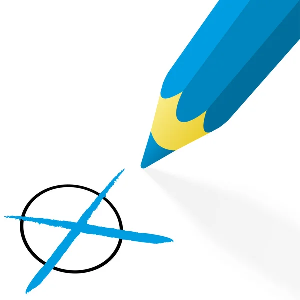 Kék ceruzával a kereszt — Stock Vector