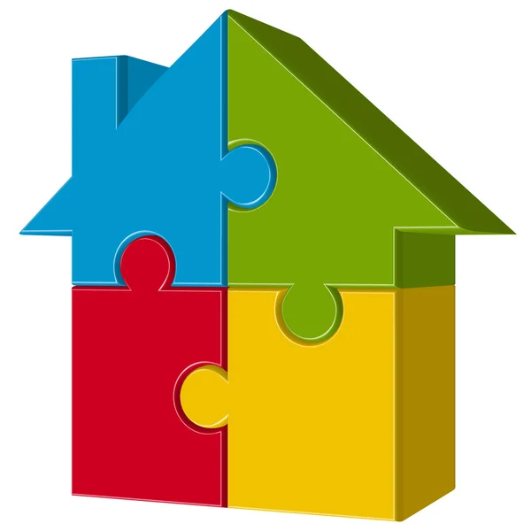 Puzzle house con quattro parti — Vettoriale Stock