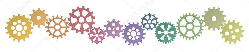 colored gears row for cooperation symbolism