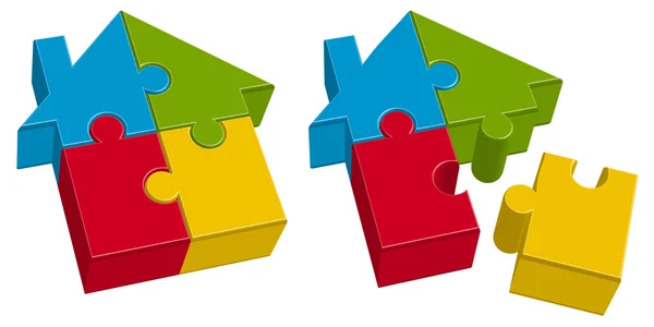 Puzzle house con quattro parti — Vettoriale Stock